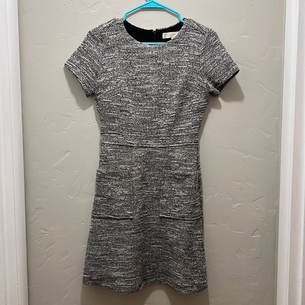 Ann Taylor Loft Black and White Tweed Dress with Pockets